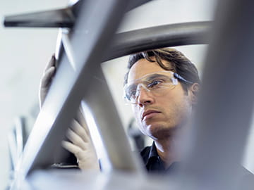 engineer working with product