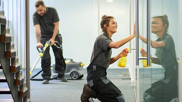 People cleaning office space