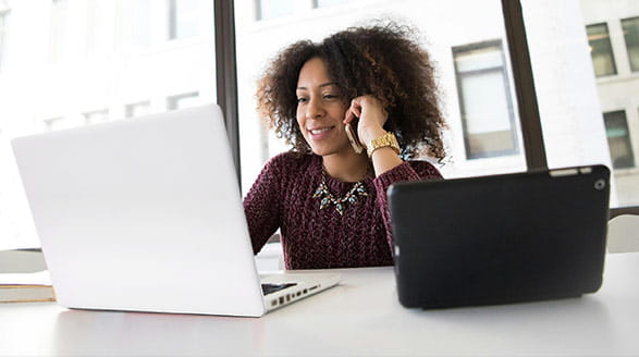 Woman working on laptop