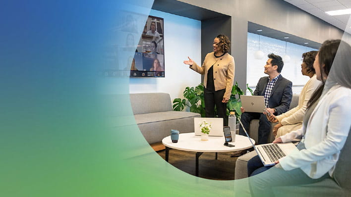 People in a meeting - lozenge overlay