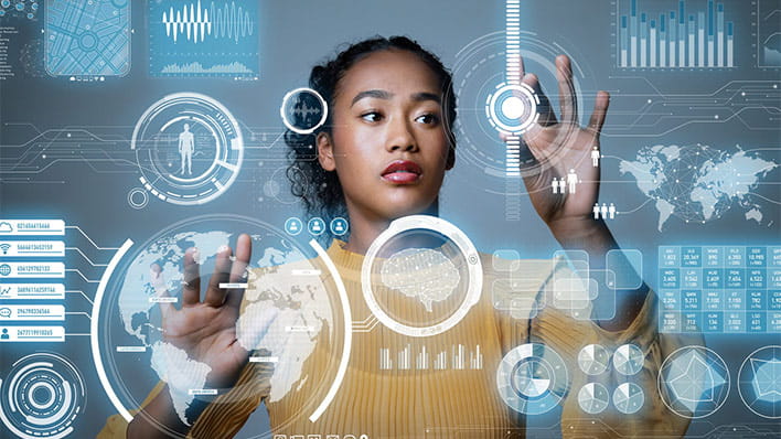 Woman in virtual environment