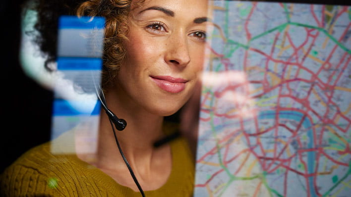 Woman with map overlay