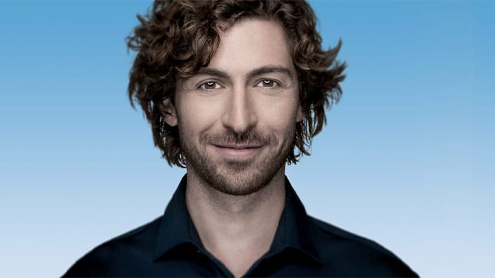 Man on blue background