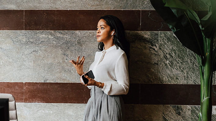 Woman on call in an office setting