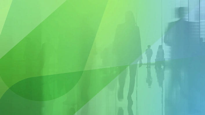 Silhouettes of people walking with coloured overlay