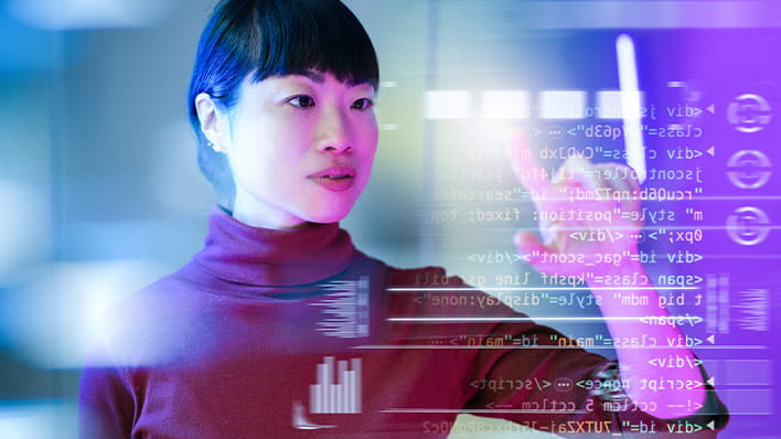 Person looking at data on transparent screen